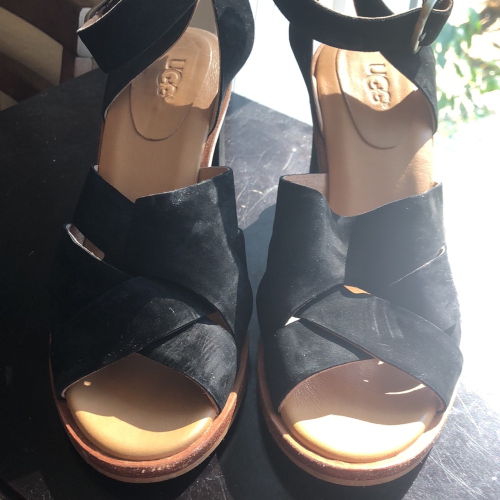 Ugg black strappy heels size W7 - Picture 4 of 6
